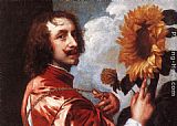 Sir Antony Van Dyck Canvas Paintings - Self-portrait with a Sunflower